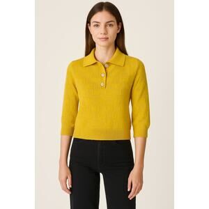Gucci Yellow Metallic Wool Jacquard Collared Logo Polo